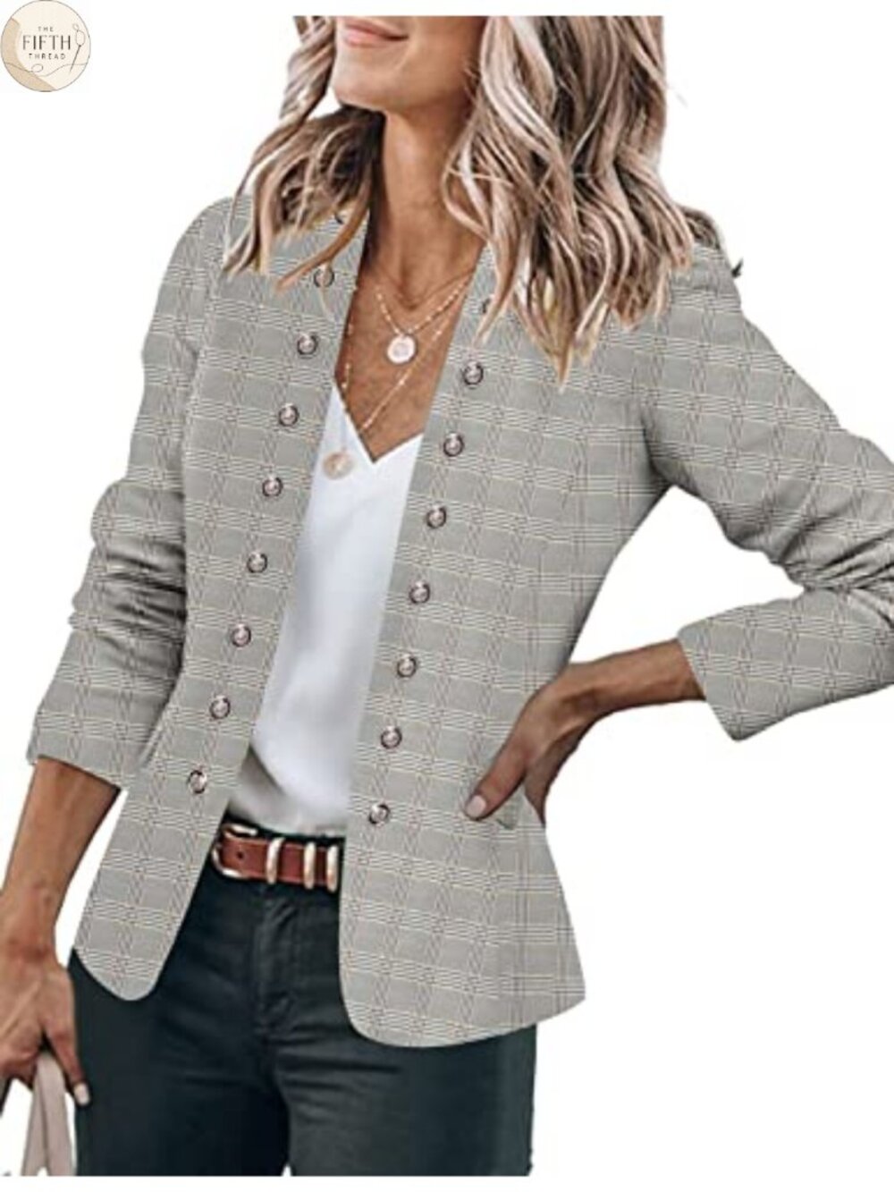 Women's Open Front Business Casual Blazer with Pockets, Button Detail, Long